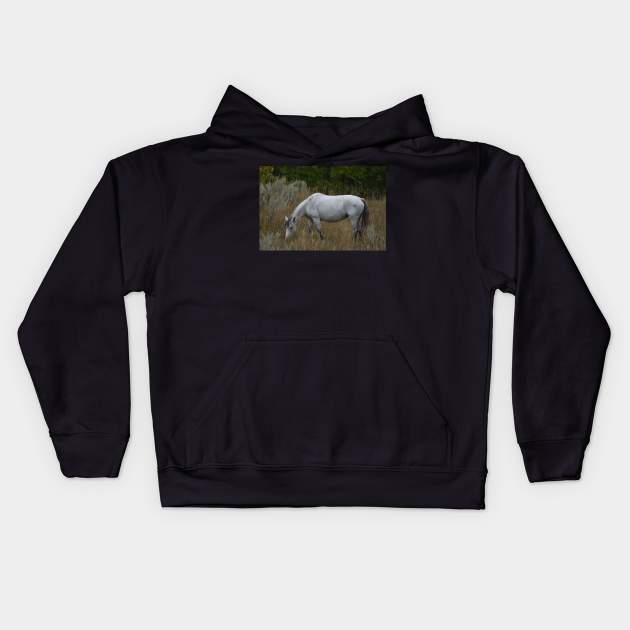 Grey Wild Horse Kids Hoodie by MarieDarcy